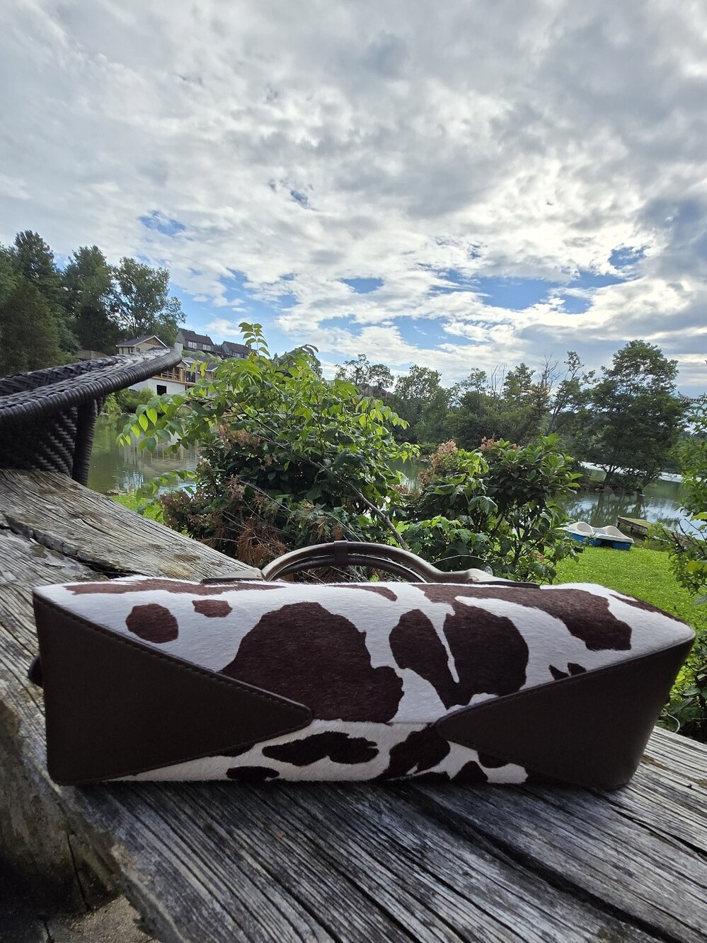 House of Harlow 1960 East-West Baguette Calf Hair Barrel Shoulder Bag Cow Design - Picture 8 of 13